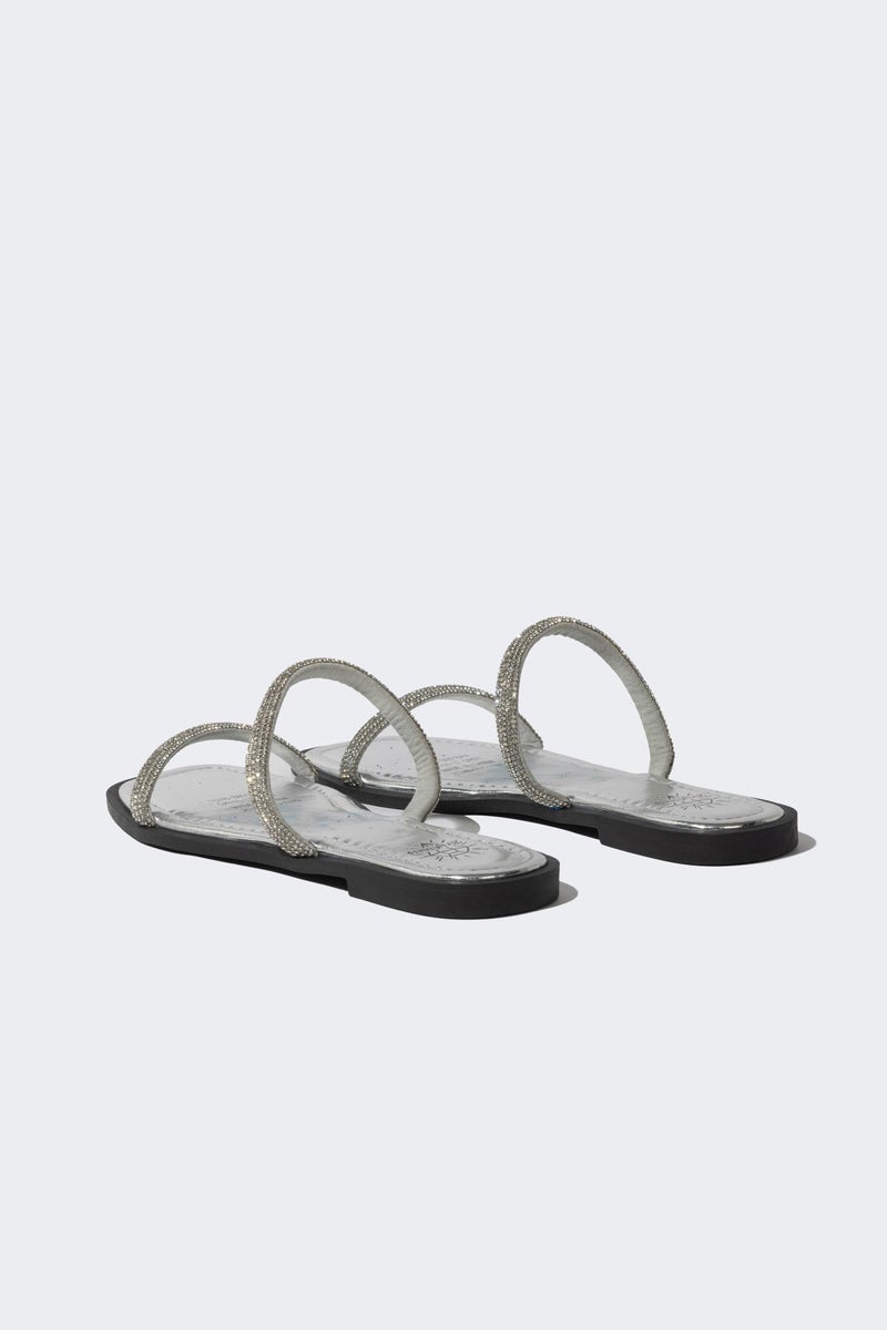 DeFacto Grey Woman Woman Flat Sole Double Banded Faux Leather Slippers Casual - Image 4